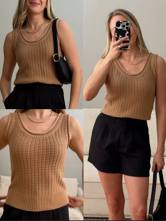Quince Tops - Quince 100% Organic Cotton Waffle Cropped Sweater Tank Coastal cropped Fit XS